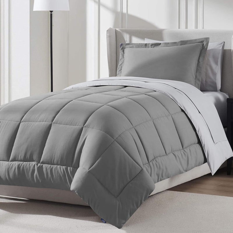 Nestl 7 Piece Twin Comforter Set – Grey Reversible Bed in a Bag – Complete Twin Size Bedding Set with Sheets, Cooling Pillows, Pillowcase and Sham - Image 2