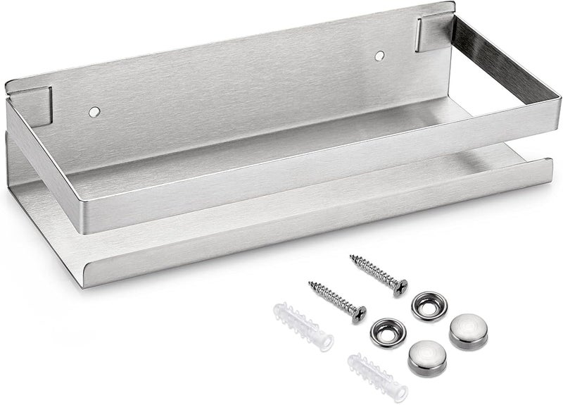 OwnMy 10 Inch Bathroom Shower Shelf Stainless Steel Bath Kitchen Basket Shower Caddy Rack, Rust Proof Metal Bathroom Storage Floating Shelves Wall Mounted Shower Corner Rectangular Shelf (Silver) - Image 1