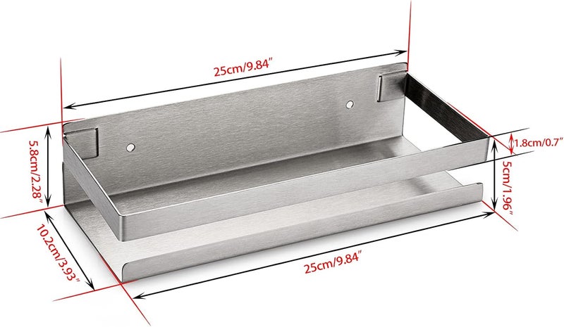 OwnMy 10 Inch Bathroom Shower Shelf Stainless Steel Bath Kitchen Basket Shower Caddy Rack, Rust Proof Metal Bathroom Storage Floating Shelves Wall Mounted Shower Corner Rectangular Shelf (Silver) - Image 3