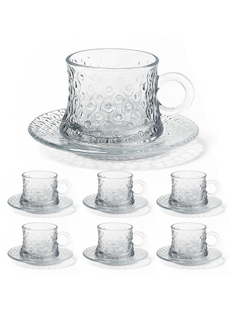 طقم أكواب قهوة مع صحون، 6 قطع، سعة 160 مل - طقم أكواب قهوة وكابتشينو زجاجية، أكواب شاي مع صحن - Image 5