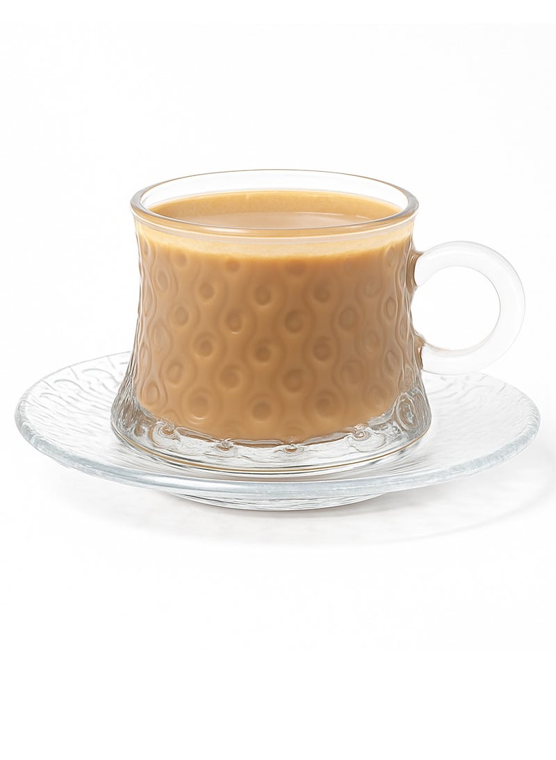 طقم أكواب قهوة مع صحون، 6 قطع، سعة 160 مل - طقم أكواب قهوة وكابتشينو زجاجية، أكواب شاي مع صحن - Image 4