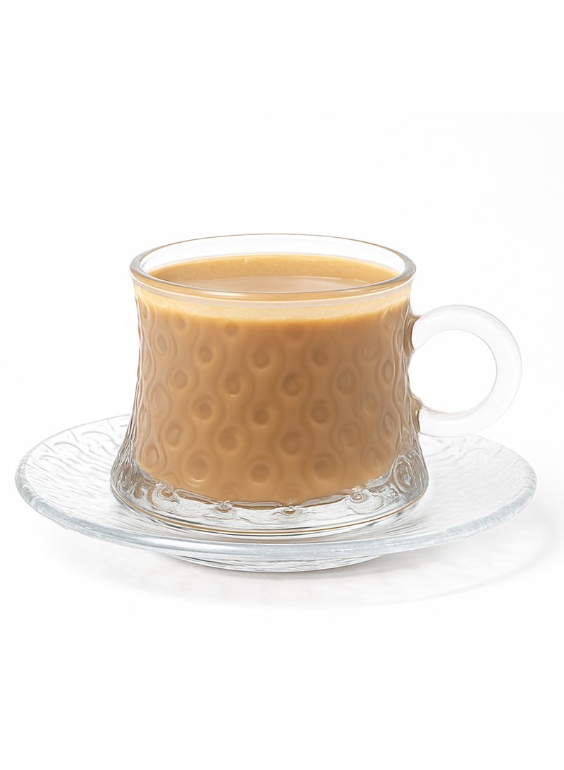 طقم أكواب قهوة مع صحون، 6 قطع، سعة 160 مل - طقم أكواب قهوة وكابتشينو زجاجية، أكواب شاي مع صحن - Image 3