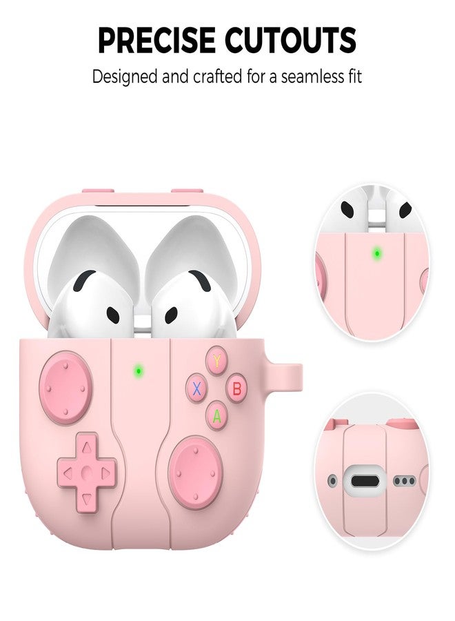 AhaStyle AirPods 4 Case Cover with Cleaning Kit Retro Handheld Game Console Design for AirPods 4th Generation Case Soft Silicone Protective Cover Skin for Apple AirPods 4 2024 Charging Case (Pink) - Image 3