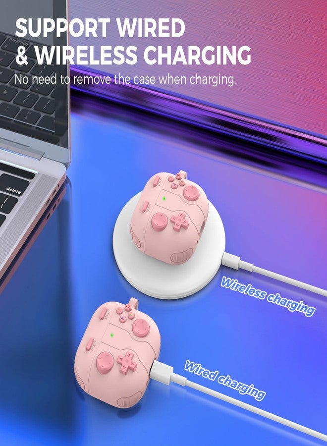 AhaStyle AirPods 4 Case Cover with Cleaning Kit Retro Handheld Game Console Design for AirPods 4th Generation Case Soft Silicone Protective Cover Skin for Apple AirPods 4 2024 Charging Case (Pink) - Image 5