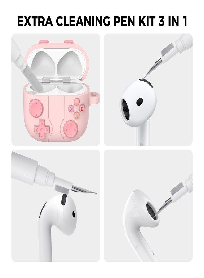 AhaStyle AirPods 4 Case Cover with Cleaning Kit Retro Handheld Game Console Design for AirPods 4th Generation Case Soft Silicone Protective Cover Skin for Apple AirPods 4 2024 Charging Case (Pink) - Image 4
