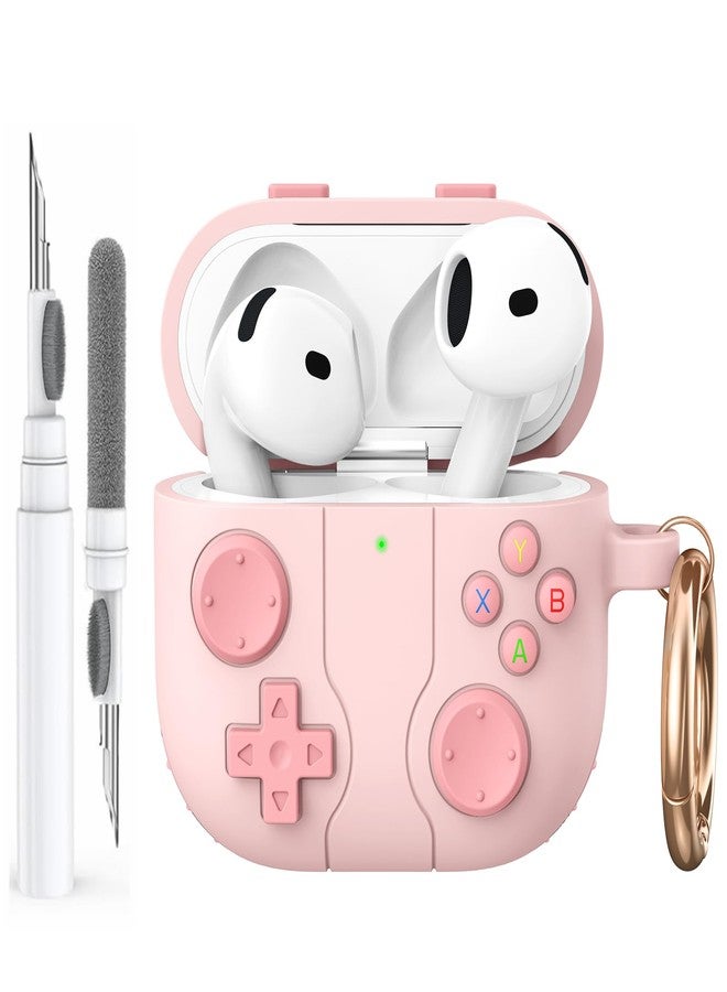 AhaStyle AirPods 4 Case Cover with Cleaning Kit Retro Handheld Game Console Design for AirPods 4th Generation Case Soft Silicone Protective Cover Skin for Apple AirPods 4 2024 Charging Case (Pink) - Image 1
