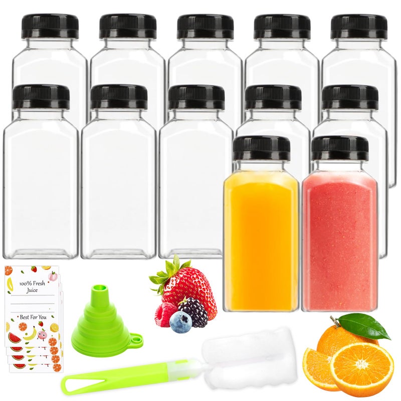 Leaflai Juice Bottles, 8oz BPA-Free Plastic Bottle with Leak-Proof Lids, Reusable Drink Containers for Home, Picnic, Office（12-Pack ） - Image 1