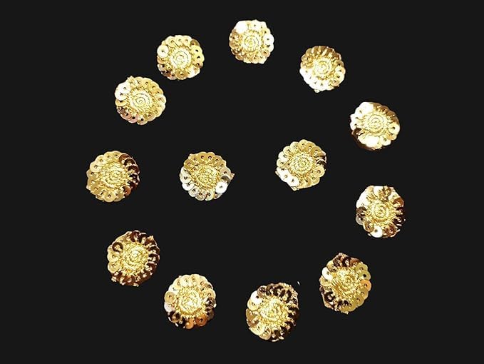 LACESNMORE Lacesnmore Golden Patch Applique Small Sequence Round Flower butti 100pc Decorating Art n Craft kit matarial Embroidery jwellery Making Accessory 