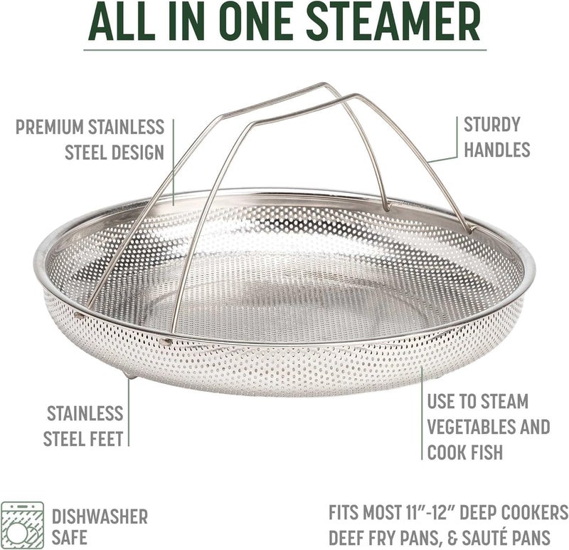 DREWIT STAR AllInOne Pan Steamer Basket Premium Stainless Steel Construction Dishwasher Safe Perfect for Steaming Vegetables Full Handle for Easy Use - Image 2