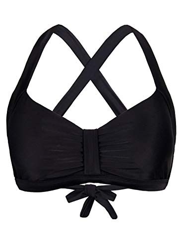 Balasami Women's Retro Printed Adjustable Thick Straps Cross Back Push Up Vintage Bikini Swimsuit Tops Only Black - Image 4