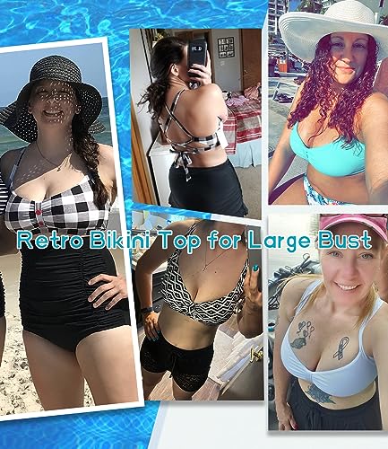 Balasami Women's Retro Printed Adjustable Thick Straps Cross Back Push Up Vintage Bikini Swimsuit Tops Only Black - Image 5