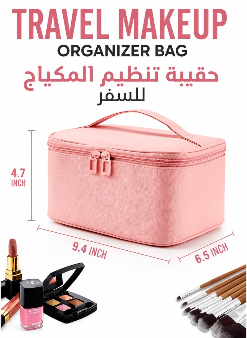 حقيبة مكياج، حقيبة مستحضرات تجميل محمولة، حقيبة تنظيم مكياج للسفر بسعة كبيرة، حقيبة مكياج سوداء للنساء، حقيبة مستلزمات تجميل للبنات للسفر مع مقبض وفواصل تنظيمية - Image 3