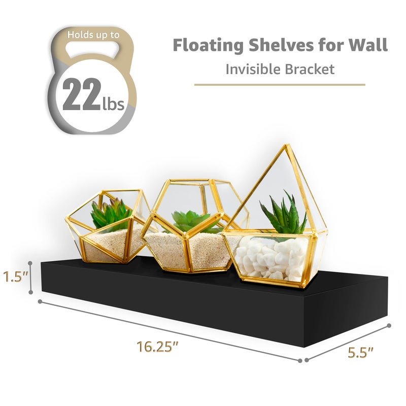 Sorbus Floating Shelves for Wall, Bathroom Shelves Wall Mounted for Kitchen, Bedroom, Living Room, Bathroom Storage, Over Toilet, Hanging Book Shelf for ï¼·all Home Decor (Black, 5 Pack) - Image 2