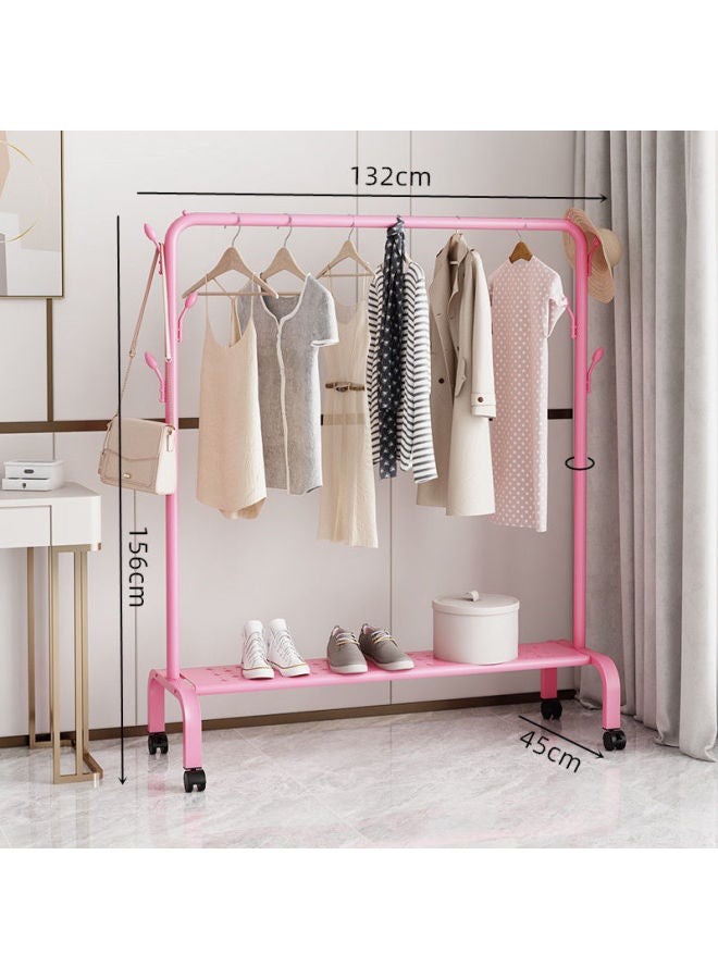 Bold Hanger Floor Drying Rack Household Indoor Folding Vertical Clothes Shelf Simple Wardrobe Storage-Color:Pink  Flagship + Iron Plate Length 1.3m  - Image 1