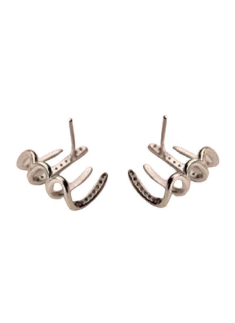Soko Mesh Half Hoop Stud Earrings: 4 Silver -Look Hoops for Women - Hypoallergenic Diamond Huggies with Sparkle - Elevate Style with Fashion-forward Silver Jewelry - Elegant Designs for Any Occasion.  - Image 1
