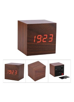 Organized Home Digital Alarm Clock Wooden LED Light Multifunctional Modern Cube Displays Date Temperature for Home Office Travel  - Image 2