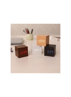 Organized Home Digital Alarm Clock Wooden LED Light Multifunctional Modern Cube Displays Date Temperature for Home Office Travel  - Image 5
