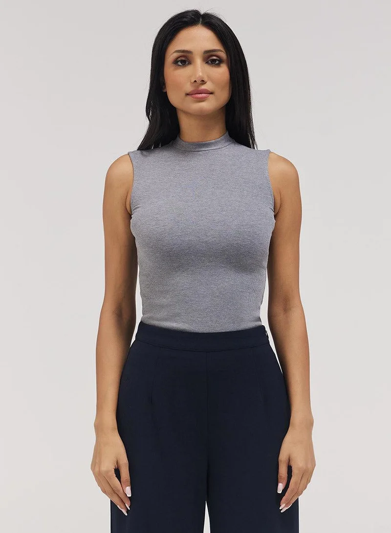 Zigzag Rib Skinny Top - Light Grey