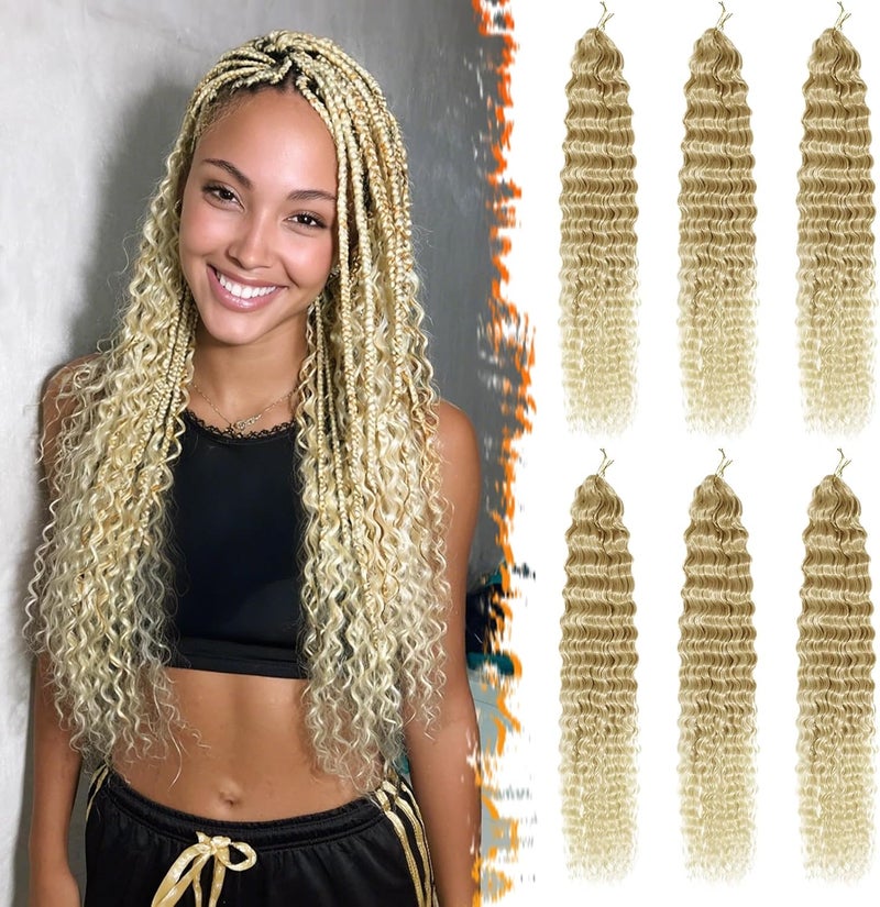 BARSDAR Deep Wave Crochet Braiding Hair, 55 cm 6 Packs Ocean Wave GoGo Curl Crochet Hair for Women Synthetic Boho Braids Long Wavy Curly Braids Hair Extension – Ombre Blonde - Image 1