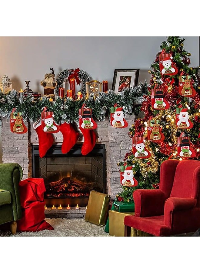 Christmas Tree Hanging Mini Stockings Decoration Small Candy Gift Bag Santa Claus Snowman Reindeer Bear Decoration Small Socks Christmas New Year Decorations Party Decorations (4 Pieces Set)  - Image 2