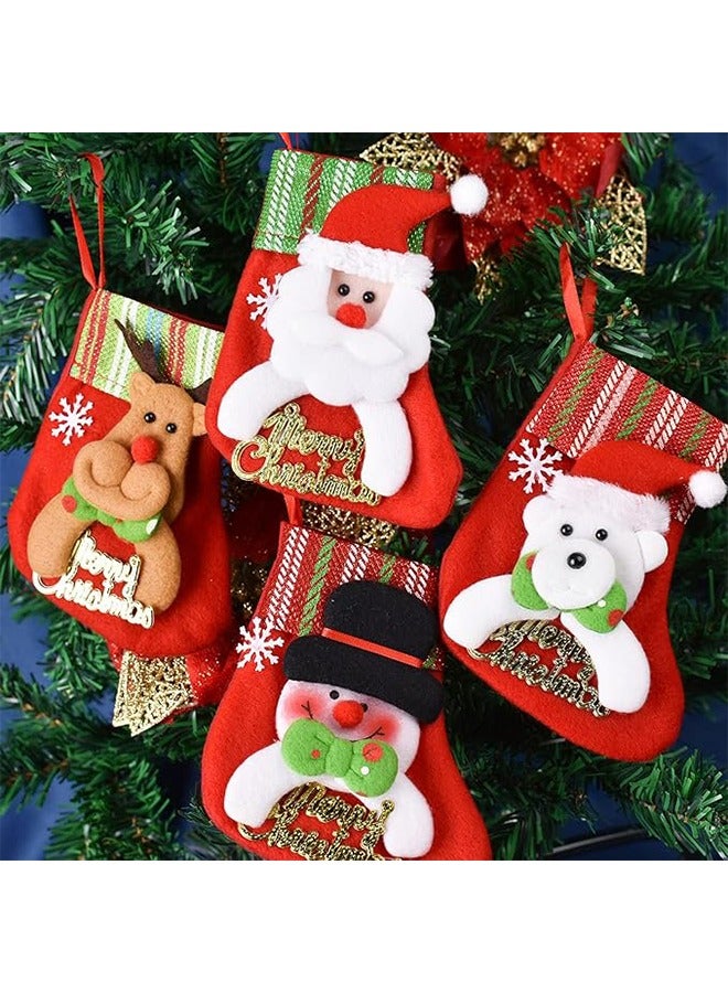Christmas Tree Hanging Mini Stockings Decoration Small Candy Gift Bag Santa Claus Snowman Reindeer Bear Decoration Small Socks Christmas New Year Decorations Party Decorations (4 Pieces Set)  - Image 3
