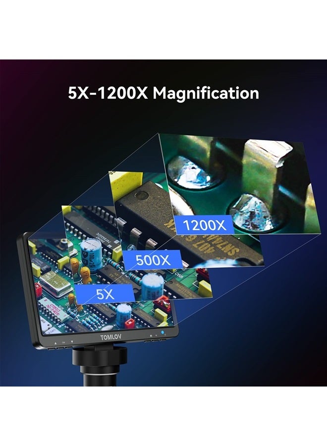 TOMLOV DM9 7" LCD Digital Microscope 1200X, 1080P Coin Microscope Magnifier with Metal Stand, 12MP Ultra-Precise Focusing Soldering Microscope for Adult, 10 LED Lights, Windows/Mac OS Compatible, 32GB - Image 2