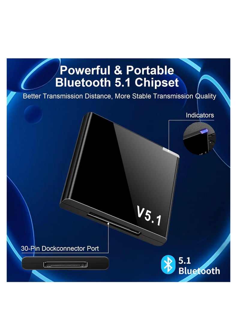 SYOSI - 30 Pin Bluetooth Adapter, 5.1 Bluetooth Receiver Wireless Bluetooth Audio Receiver, Compatible with Apple Dock Ipod Audio Bose SoundDock and Other 30pin iPod iPhone, Music Docking Station - Image 1