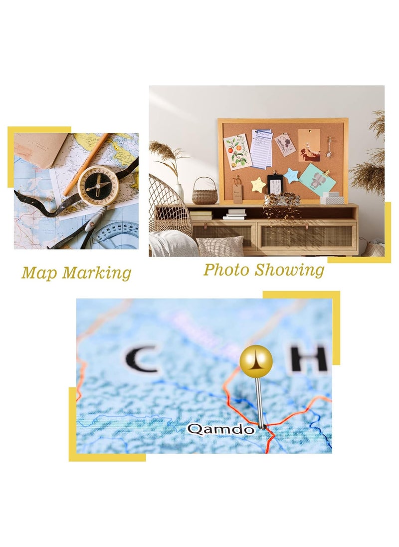 SYOSI - 310 Pcs Push Pins Set Gold Thumb Tacks Decorative Push Pins Map Head Pin for Cork Board with Push Pin Hook Pushpin Clip 5 Style Gold Office Accessories for Cork Board Map Office - Image 1