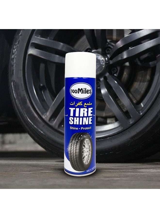 100Miles Tire Shine Spray 500ml Pack of 5 – High Gloss Tire Polish & Protector for Car & Bike Tires, Restores Black Wet Look, UV & Water Resistant, Long Lasting Shine, Dust Dirt Repellent, Easy Spray Application, Acid Free Formula - Image 2