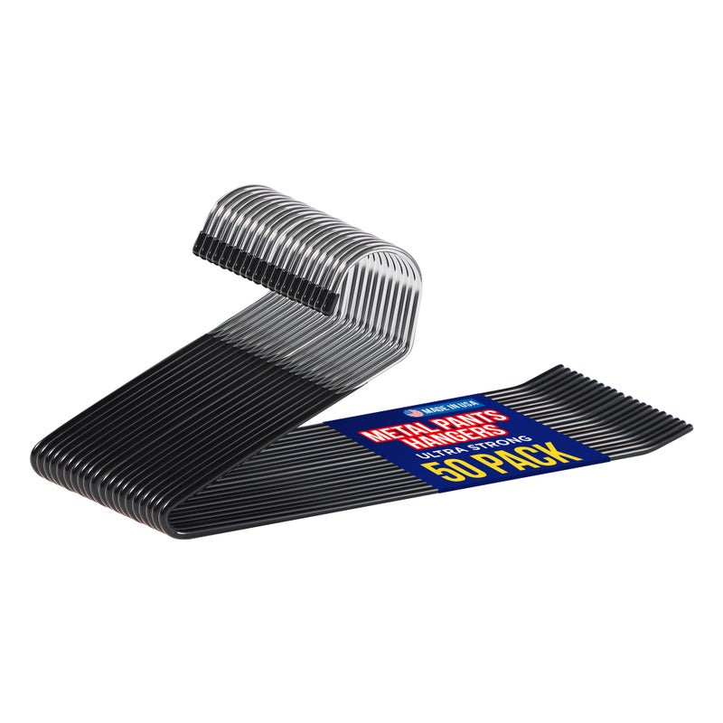 لايف ماستر مجموعة شماعات السراويل المعدنية من Lifemaster - 50 قطعة أنيقة غير قابلة للانزلاق، مجموعة شماعات موفرة للمساحة للسراويل والبطانيات والجينز مع طلاء مطاطي وتصميم أنيق مفتوح - أسود - Image 1