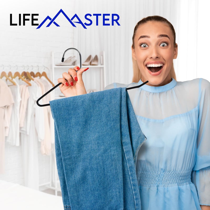 لايف ماستر مجموعة شماعات السراويل المعدنية من Lifemaster - 50 قطعة أنيقة غير قابلة للانزلاق، مجموعة شماعات موفرة للمساحة للسراويل والبطانيات والجينز مع طلاء مطاطي وتصميم أنيق مفتوح - أسود - Image 5