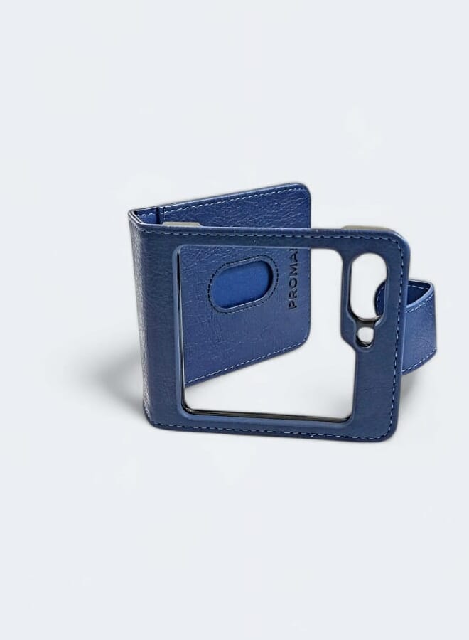 PROMASS Z FLIP 5 Case, Leather Galaxy Z Flip 5  Wallet Case  with Card Slot Flip Phone Magnetic Cover Compatible Blue - Image 3