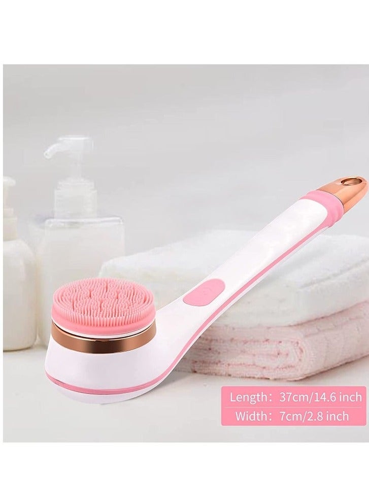 Bukela 4 in 1 Electric Back Scrubber for Shower with 4 Brush Heads 2 Speed Levels IPX6 Waterproof Electric Bath Body Brush-Pink - Image 2