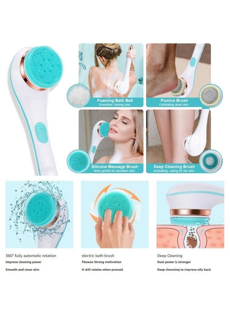 Bukela 4 in 1 Electric Back Scrubber for Shower with 4 Brush Heads 2 Speed Levels IPX6 Waterproof Electric Bath Body Brush-Pink - Image 5