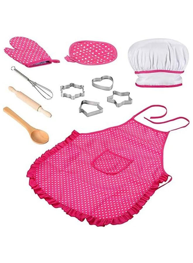 11 Piece Polka Dot Kids Kitchen Cooking Play with Apron and Chef Hat Set, Chef Set for Kids Kitchen Role Play, Toddler Dress Up Chef Costume Career Role Play for Kids Ages 3+  - Image 1