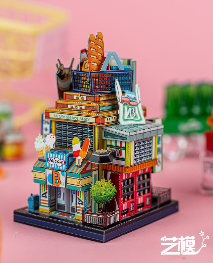 Mu Art Model Metal Assembled Model Art Tour World Ramen Shop Video Game City Milk Tea Shop Convenience Store Puzzle Toy - Image 1