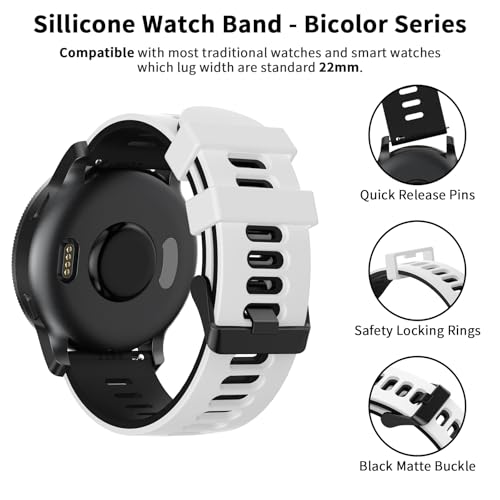 Tobfit 22mm Strap Compatible with Amazfit GTR 47mm, Amazfit GTR 2/2e/3/3 Pro/4, Amazfit BIP 6/5, Stratos/2/2s/3，SmartWatch band with Stainless Steel Buckle - White/black - Image 3