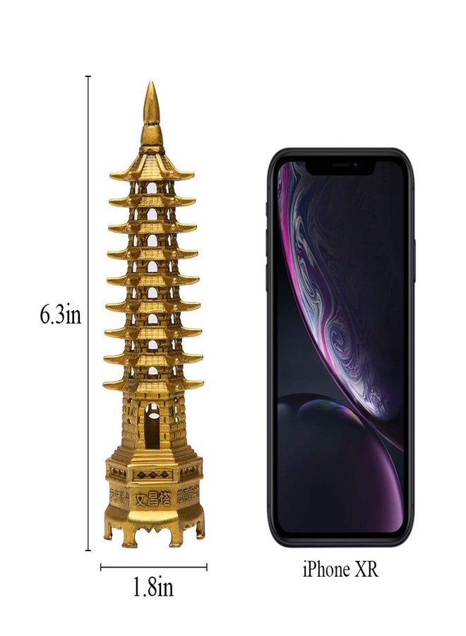 BRASSTAR Brass Feng Shui Statue Wenchang Pagoda Layer 9 Tower 6.3” Length Sculpture Office Home Desk Decor Artifacts Attract Career Fame Academic Wisdom Education Luck TQZDPT38 - Image 2
