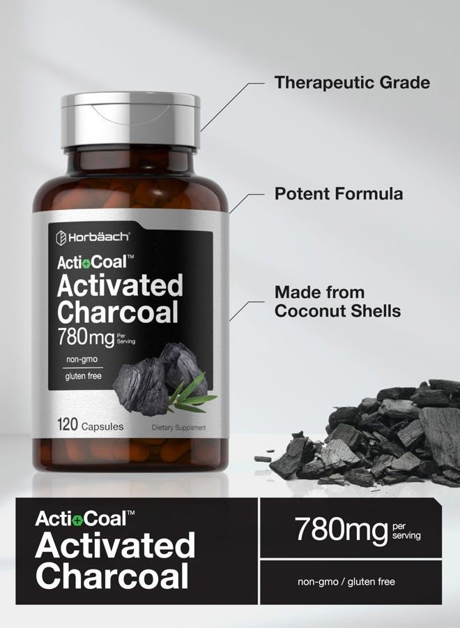 Horbäach 780mg Charcoal Tablets | 120 Capsules | Coconut Shell Activated Carbon | Non-GMO & Gluten Free | Acti-Coal - Image 4