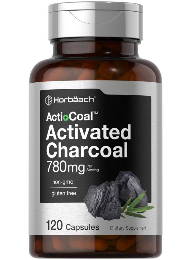 Horbäach 780mg Charcoal Tablets | 120 Capsules | Coconut Shell Activated Carbon | Non-GMO & Gluten Free | Acti-Coal - Image 1