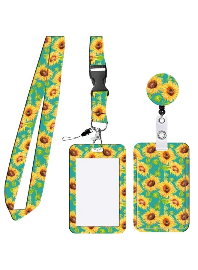 Sunflower Lanyard with Card Holder – Adjustable Waterproof Hidden Disability Awareness Set, Includes ID Badge Holder & Key Scroll for Office, School, Keys & Tickets - Image 1