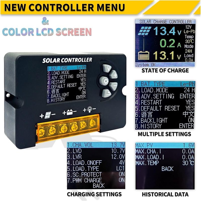 30A 12V 24V PWM Solar Charge Controller With Adjustable LCD Display Regulator - Image 4