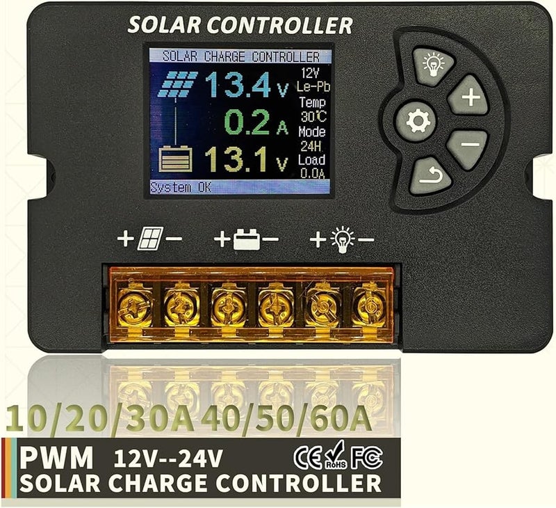 30A 12V 24V PWM Solar Charge Controller With Adjustable LCD Display Regulator - Image 3