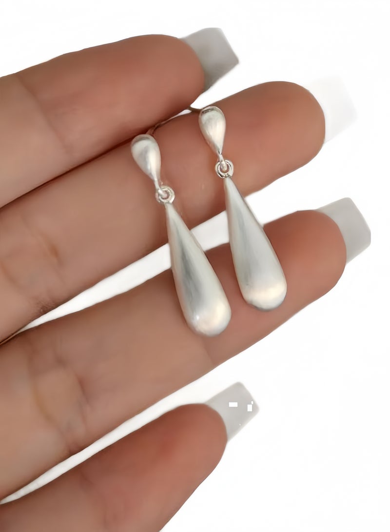 Eilimi 2 matte ear clips, silver-plated brushed earrings, simple teardrop-style piercing-free earrings - Image 3