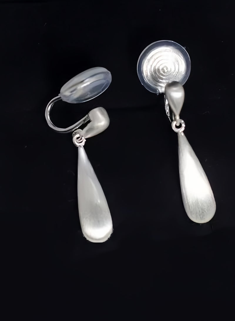 Eilimi 2 matte ear clips, silver-plated brushed earrings, simple teardrop-style piercing-free earrings - Image 4