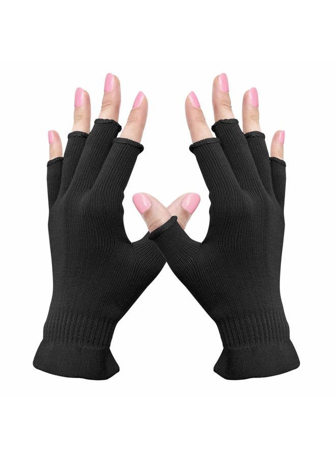 MIG4U Fingerless Moisturizing Gloves, Half Finger Touchscreen Beauty Glove for Eczema, SPA, Dry Hands, Skin Treatment, Summer Sun UV Protection (S/M, black-1pair) - Image 1