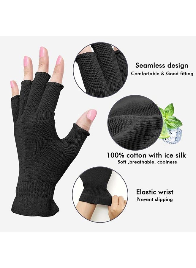 MIG4U Fingerless Moisturizing Gloves, Half Finger Touchscreen Beauty Glove for Eczema, SPA, Dry Hands, Skin Treatment, Summer Sun UV Protection (S/M, black-1pair) - Image 2