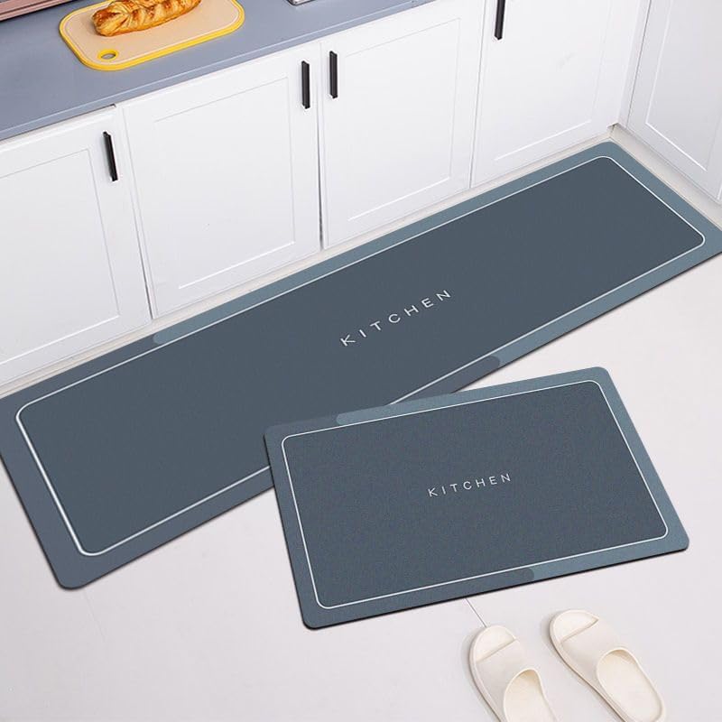 Home-Cloud Rubber Kitchen Mats for Floor Set of 2 Pcs | Non-Skid, Soft Absorbent Rugs for Kitchen, Laundry, and Hallway | 120x40cm, 40x60cm| 4mm Thickness (Kitchen_Blue) - Image 1