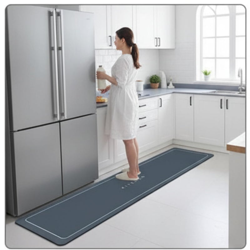 Home-Cloud Rubber Kitchen Mats for Floor Set of 2 Pcs | Non-Skid, Soft Absorbent Rugs for Kitchen, Laundry, and Hallway | 120x40cm, 40x60cm| 4mm Thickness (Kitchen_Blue) - Image 3