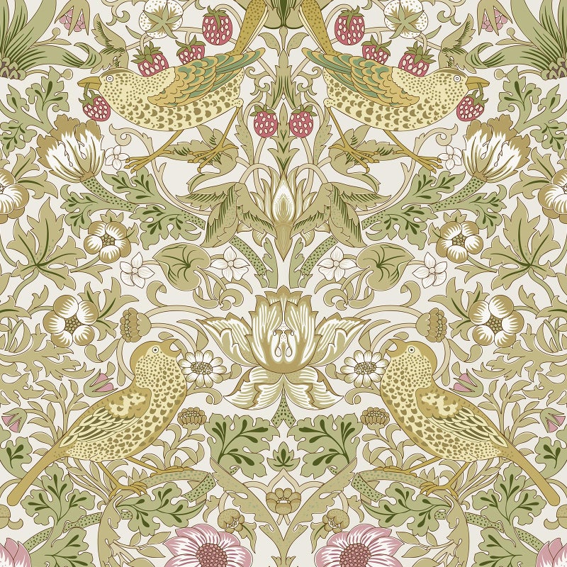 Simon&Siff William Morris Peel and Stick Wallpaper 17.3 x 80in Vintage Floral Birds Strawberry Wall Paper Self Adhesive Removable Botanical Waterproof Contact Paper for Bedroom Kitchen Cabinets - Image 1